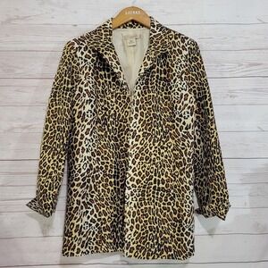 Transitions Open Front Blazer Womens Small Animal Print 100% Silk Shoulder Pads